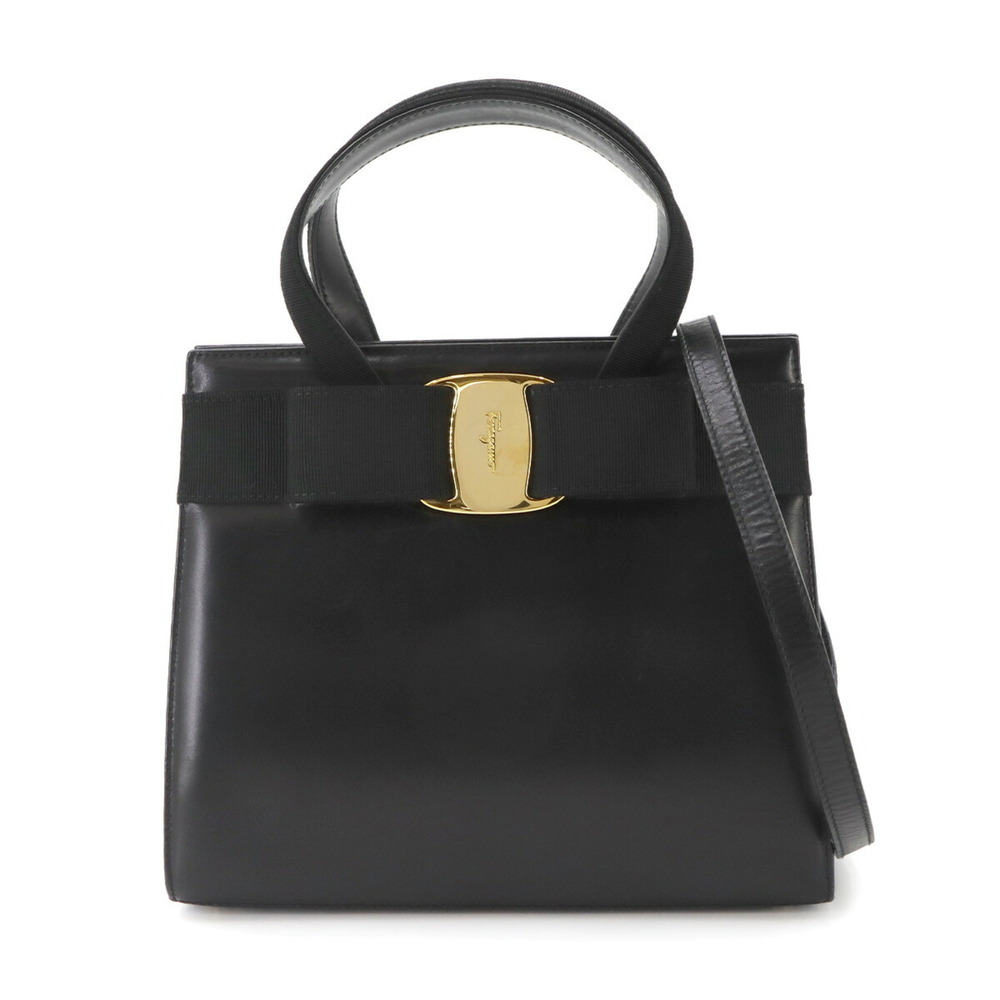 Salvatore Ferragamo Vara Ribbon 2-way Hand Shoulder Bag, Leather, Black, 2141...